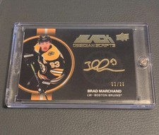 BRAD MARCHAND 2021-22 UD BLACK OBSIDIAN SCRIPTS AUTOGRAPH BRUINS GOLD AUTO 02/25