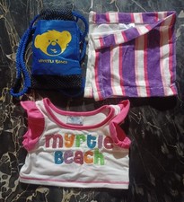 Set Child Build A Bear Blue Drawstring Cinch Bag Backpack Towel and T-SHIRT