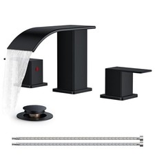 Square Bathroom Faucets 3 Hole, Waterfall 8 Matte Black Widespread Faucets