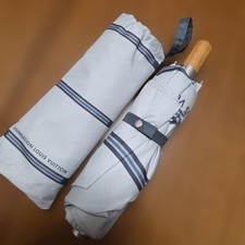 LOUIS VUITTON Gray Striped Umbrella Nylon Wooden handle One Size New Unused