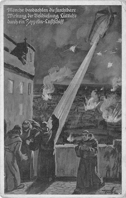 AK Postkarte Luftschiff Zeppelin über Stadt im Flug 1919 Lüttich Beschießung