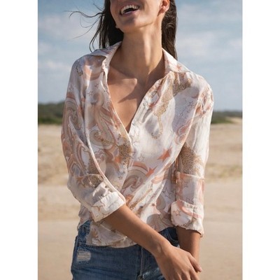 Las Surenas Women s Stardust Leopard Button Down Shirt Pink White Size Small