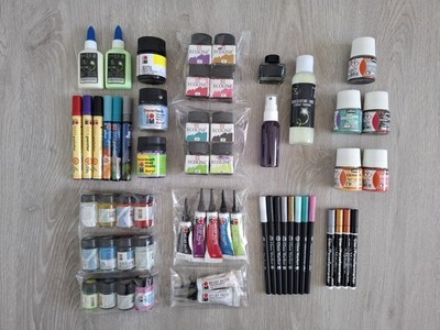 Marabu Pebeo Ecoline Aquarellen Glas Porzellan Farben Textilmarker Reliefpaste