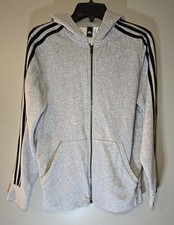 Adidas Essentials Women's Large 3 Stripes Full-Zip Gray Hoodie No Drawstring