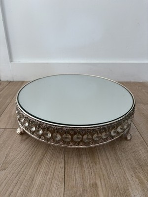 Home Reflections Deko Spiegelglas Tablett Kristallrand Silber Tortenständer 
