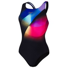 Image of Speedo Womens Placement Digital Powerback Swimsuit Black/Purple S... (RRP £42)