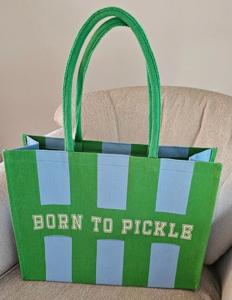 Pickleball, Born To Pickle Canvas Tote Style Gear Bag W/ Straps 18"W x 14"T 6"D