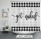 Funny Get Naked Shower Curtain Rustic Farmhouse Plank Buffalo Plaid Bathroom Set