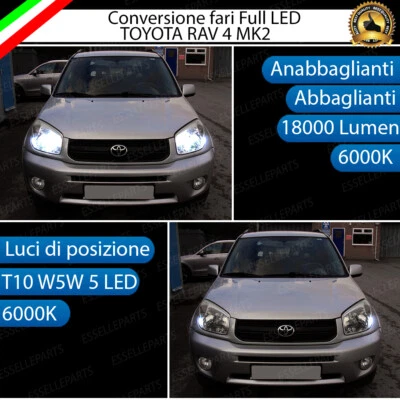 ELM CONVERSIONE FARI LED TOYOTA RAV4 RAV 4 MK2 KIT LED H4 + LED POSIZIONE T10 6000K