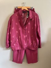 Vintage Mureli 100 Silk Nylon Lining Feather Track Suit 1980s Sz XL