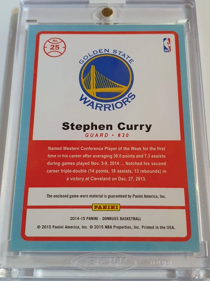 Camiseta deportiva Panini Donruss Stephen Curry 2014 #parche usada en juegos - lista para calificar Foto 3 de 3