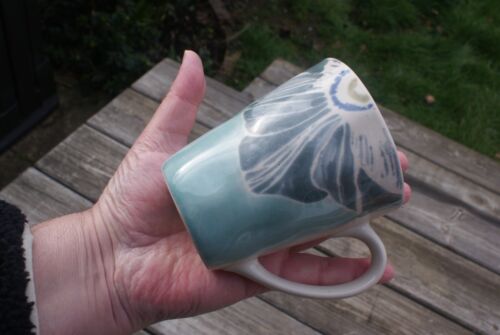 Large Mug, Handmade Studio Pottery Coffee Mug Tea Mug Soup Mug, Flower - Zdjęcie 1 z 7
