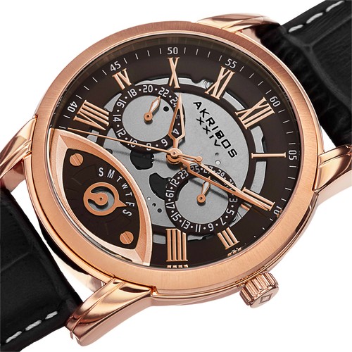 Herrenuhr Akribos XXIV AK725RG roséfarben Multifunktions-Stufen-Zifferblatt braun Leder - Bild 2 von 7