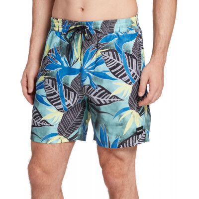 Hurley Men's S Floral Blue Trunks Swimwear Pockets - Small