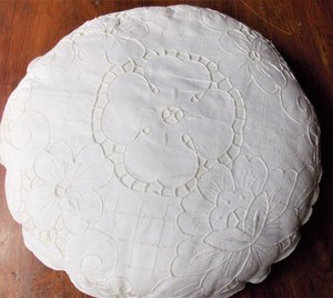 Coussin Brode Main Sur Lin Broderie Richelieu Rond Blanc 42cm Ebay