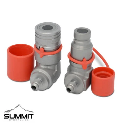 SUMMIT HYDRAULICS 90 Degree Flat Face Skid Steer Hydraulic Quick Connect Coupler Set 3/8″ JIC Male