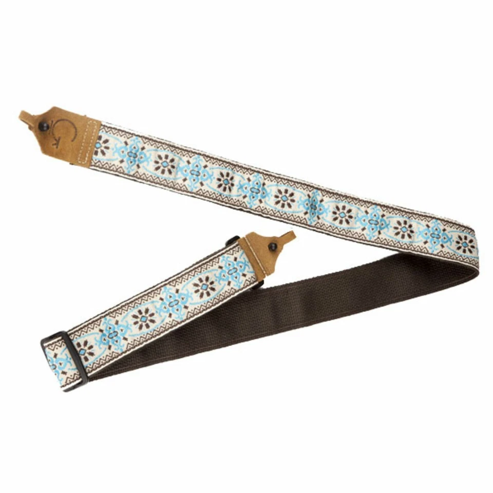 Gretsch G Brand Retro Jacquard Banjo Strap with Leather Ends, Blue/Brown - Image 3 of 3