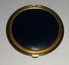 vintage NAVY LEATHER POWDER COMPACT A LIN-BREN CREATION w orig puff and sifter