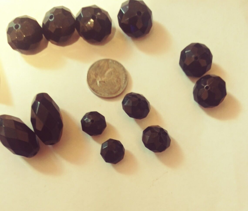 Vintage geerntet 12 Stück Kristall Kunststoff schwarze Perlen für Schmuck/Kunst/Basteln - Bild 5 von 11