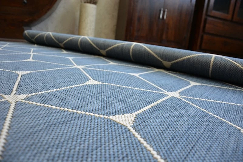 MODERN NATURAL SISAL RUG 'FLAT' PRACTICAL 3d cube blue Carpet FlatWeave - Image 2 of 4