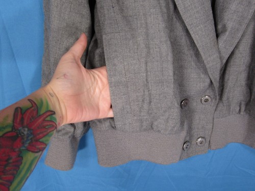 Vintage LILLI ANN melierte graue WOLLJACKE gebänderter Saum eleganter Bomberstil XL/1X/18 - Bild 5 von 11