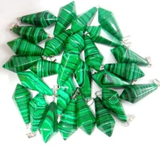Wholesale 12pcs Artificial Malachite Stone Pendulum Hexagonal Pyramid Pendants