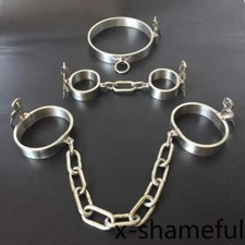 Stainless Steel Binding Handcuffs Ankle Cuffs Shackle Chain Slaver Neck Collar