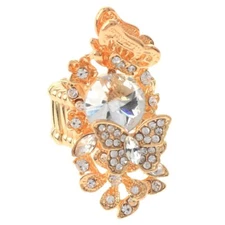 Gold Tone Stretch Metal Ring With  Rhinestone R1253-GCL