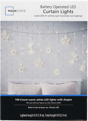 4pack) Mainstays 144-Count Indoor Battery Operated Warm White LED Curtain Lights - Picture 11 of 12