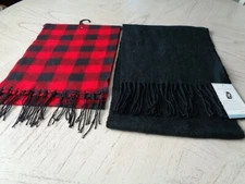  2 Winter Neck Scarfs 1 Black Jaclyn Smith / 1 TOPGRADE Red & Black Plaid 60" L 