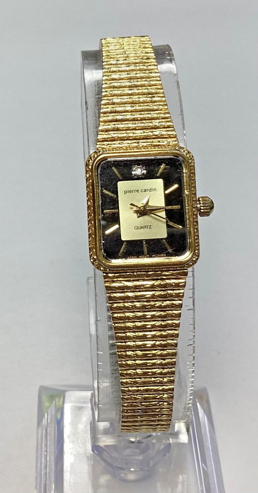 Pierre Cardin Womens Vintage Watch Liquid Gold Tone Black Dial New Battery
