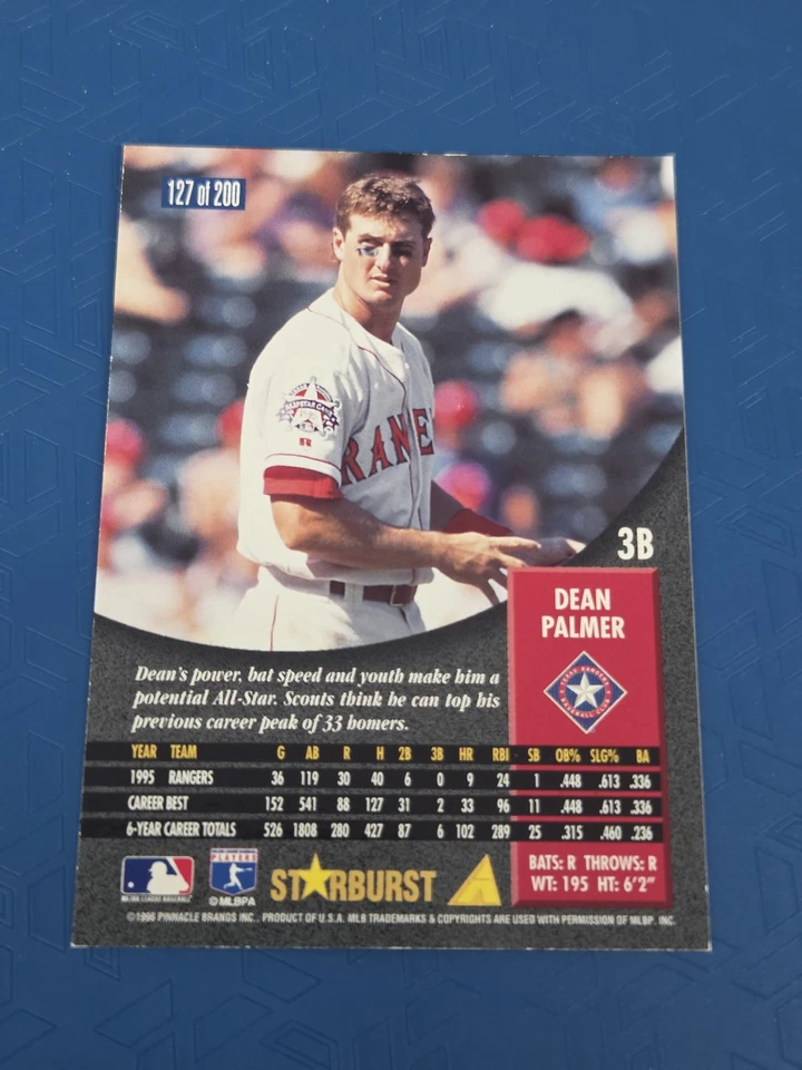 1996 Pinnacle Starburst Artist's Proofs #127 Dean Palmer Texas BASEBALL Card 8H - Image 2 of 2