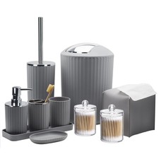 Bathroom Accessory Set - 10 Piece Grey Bathroom Accessories Set with Trash Ca...