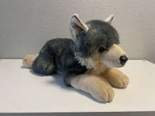 Miyoni By Aurora Gray Wolf Plush Stuffed Animal Toy Laying Down 18"