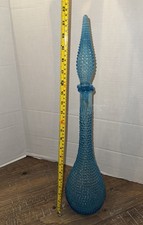Vtg Blue Hobnail Glass Decanter Genie Bottle 22" Tall Stopper Empoli MCM