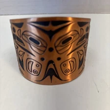 VTG Bell Trading Post Northwest Coast Double Eagle Wide Cuff Copper Bangle 7.1"