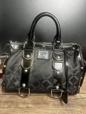Versace Gianni Madonna Greek Key Medusa Boston Bowler Bag Black Monogram Leather