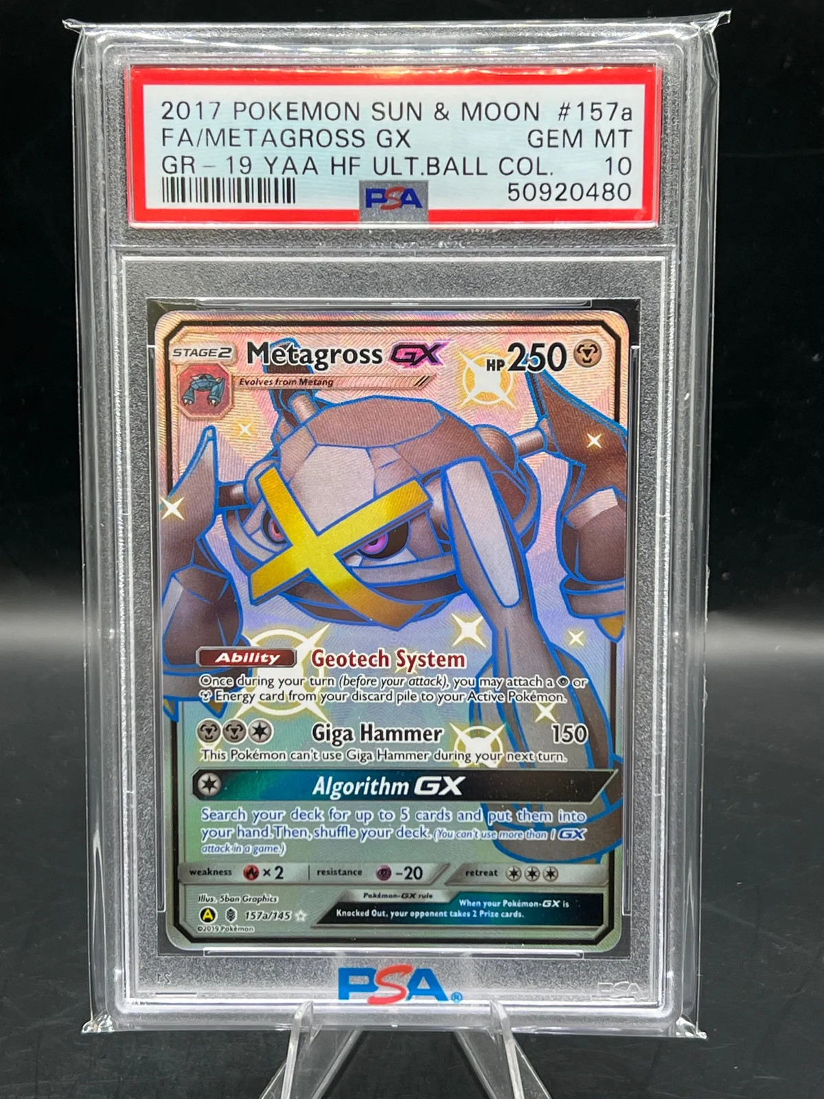 2017 Pokemon Sun & Moon Guardians Rising Metagross GX #157a Ult.Ball Col. PSA 10