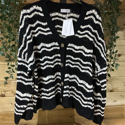 In The Style schwarz & weiß Chevron gestreifte Strickjacke Größe 22-24
