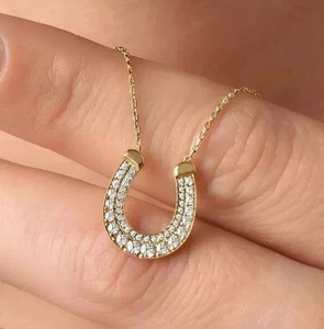 Authentic 1TCW ROUND CUT LAB CREATED DIAMOND HORSESHOE PENDANT 14K YELLOW GOLD PLATED