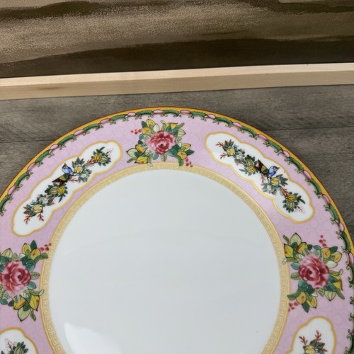 Williams Sonoma Famille Rose Dinner Plates Set/2 Pink Multicolor Print Flaw Read - Picture 3 of 9