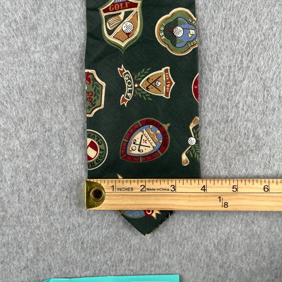 American Eagle Outfitters Necktie Cotton Green Golf Logos Casual Made In USA - Image 4 of 4