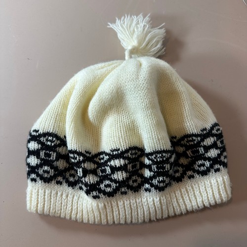Vintage Gitano Hat Slouchy Fair Isle Beanie Beret Cream Black 90s 80s Women
