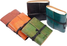 Handmade Leather Bound Mini Journal Notebook - Small Pocket Journal - Set of 5