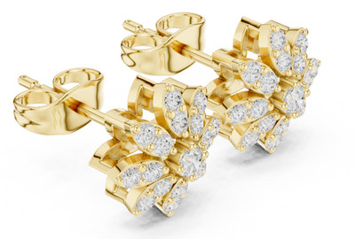 Certified VVS1 D Natural Diamond Women Alosia Floral Stud Earrings 14k Gold Over