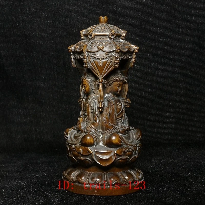 Antigua estatua china de Buda Avalokitesvara Kwan-yin de boj tallada a mano H 10 CM Foto 4 de 4