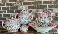 Covered Tureen, Lidded Jar, Pitcher & Basin Set – “Algerian” Pattern