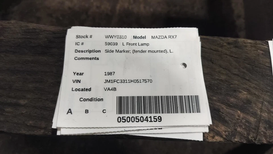 Luz de estacionamiento/esquina del conductor marcador lateral montado en guardabarros se adapta a 86-89 MAZDA RX7 996456 Foto 2 de 2