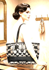 Coach Signature Stripe Multifunction Tote Bag Black Jacquard Diaper Commuter F15