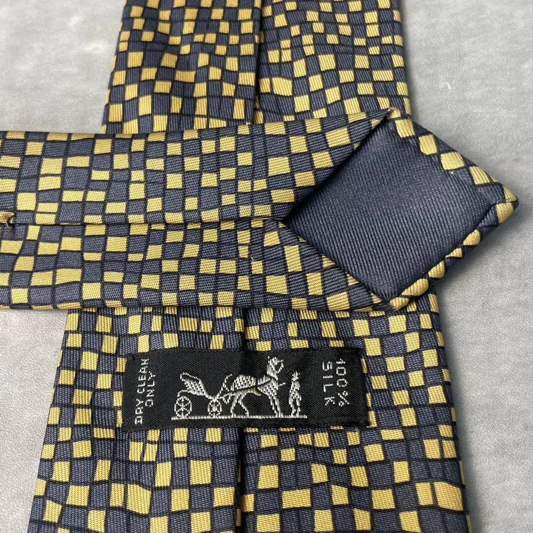 HERMES checkered art pattern random block tie, ye… - image 8